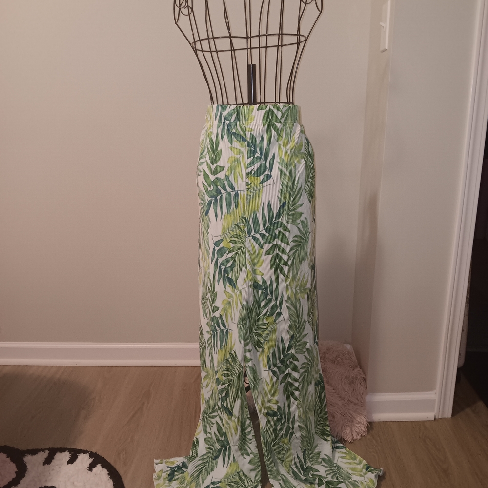Tropical Leaf Print  Palazoo Pants